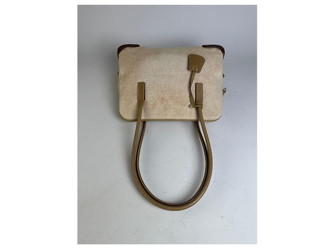 Vintage Prada Canvas Leder-Trim Tote Beige Braun - Ansicht 7