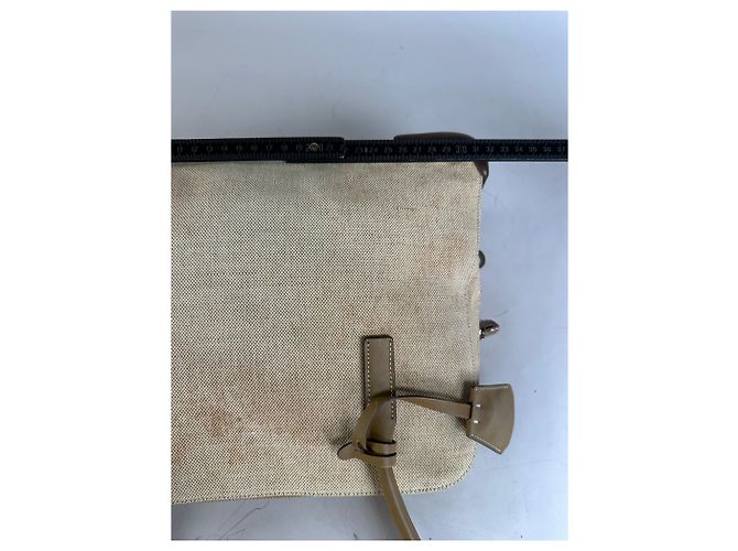 Vintage Prada Canvas Leder-Trim Tote Beige Braun - Ansicht 8
