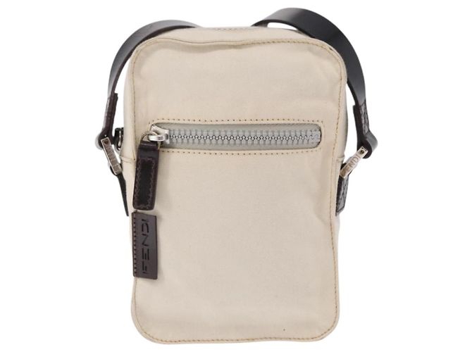 FENDI Shoulder Pouch Canvas Beige Silver Auth ka5734 Argento - vista 13