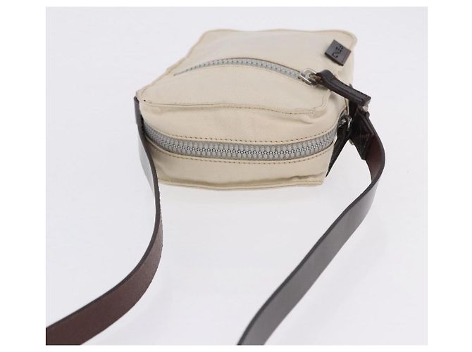 FENDI Shoulder Pouch Canvas Beige Silver Auth ka5734 Argento - vista 6