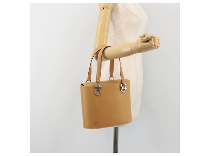 Borsa Salvatore Ferragamo Gancini in pelle 2way Beige Silver Auth 197027 Argento - vista 25