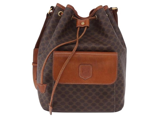 Céline Borsa a tracolla CELINE Macadam Canvas PVC Leather Brown Gold Auth 196696A Marrone D'oro - vista 13
