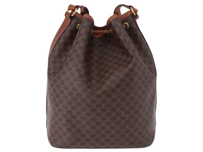 Céline Borsa a tracolla CELINE Macadam Canvas PVC Leather Brown Gold Auth 196696A Marrone D'oro - vista 2