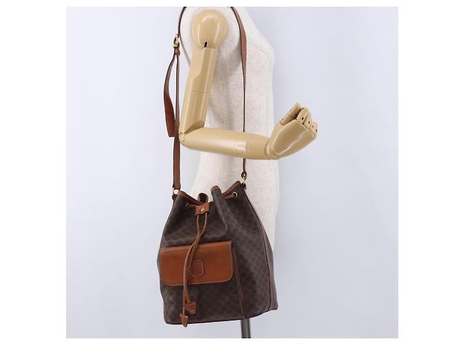 Céline Borsa a tracolla CELINE Macadam Canvas PVC Leather Brown Gold Auth 196696A Marrone D'oro - vista 24