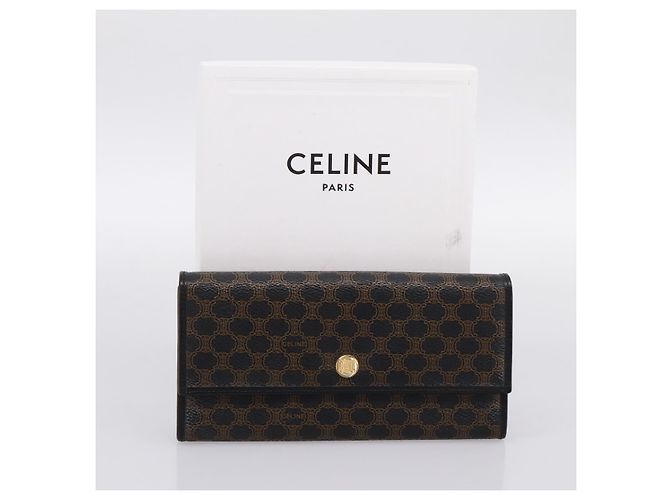 Céline Portafoglio lungo CELINE Macadam Canvas PVC Pelle Oro Nero Auth 198768V D'oro - vista 12