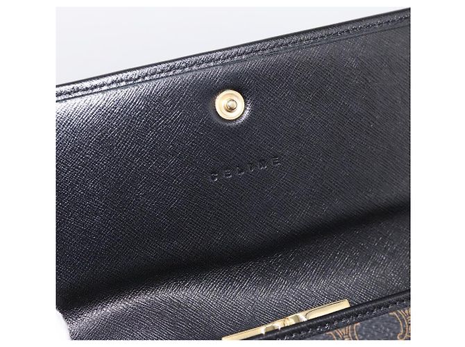 Céline Portafoglio lungo CELINE Macadam Canvas PVC Pelle Oro Nero Auth 198768V D'oro - vista 17