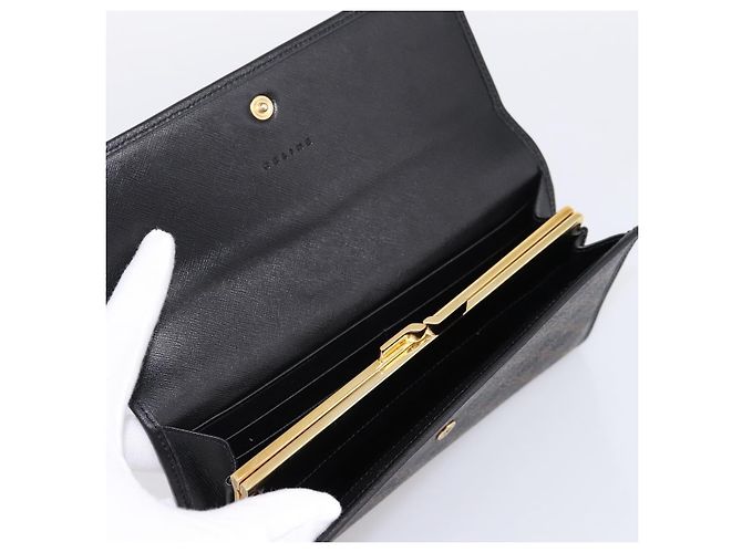 Céline Portafoglio lungo CELINE Macadam Canvas PVC Pelle Oro Nero Auth 198768V D'oro - vista 8
