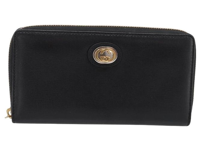 Portafoglio lungo GUCCI Interlocking G in pelle nera e oro Auth 198800V Nero D'oro - vista 13