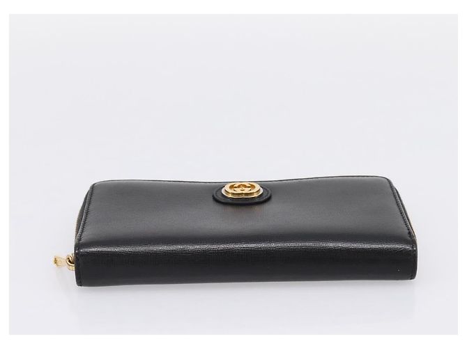 Portafoglio lungo GUCCI Interlocking G in pelle nera e oro Auth 198800V Nero D'oro - vista 6