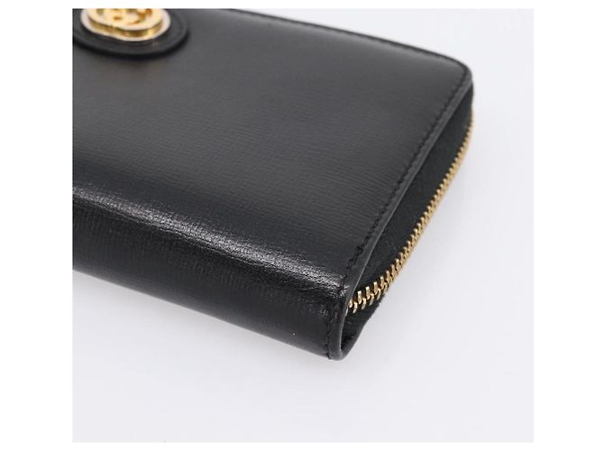 Portafoglio lungo GUCCI Interlocking G in pelle nera e oro Auth 198800V Nero D'oro - vista 7