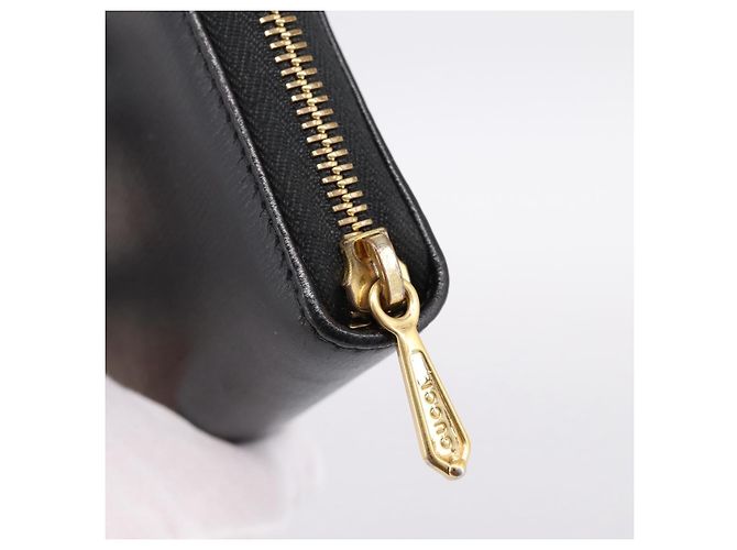 Portafoglio lungo GUCCI Interlocking G in pelle nera e oro Auth 198800V Nero D'oro - vista 8