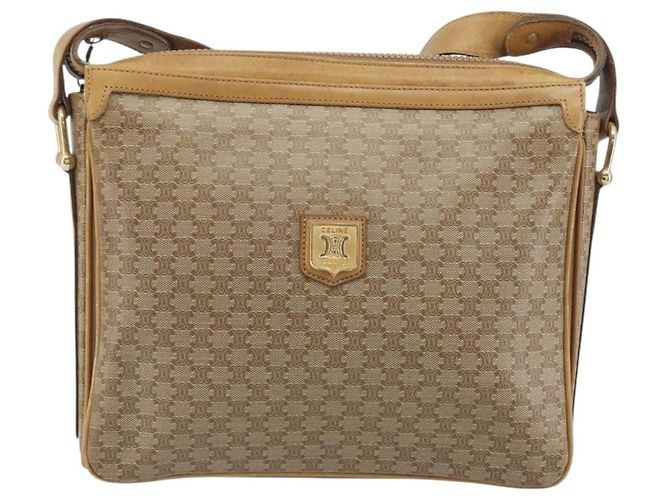 Céline Borsa a tracolla CELINE Macadam Canvas PVC Beige Gold Auth 196251 D'oro - vista 13