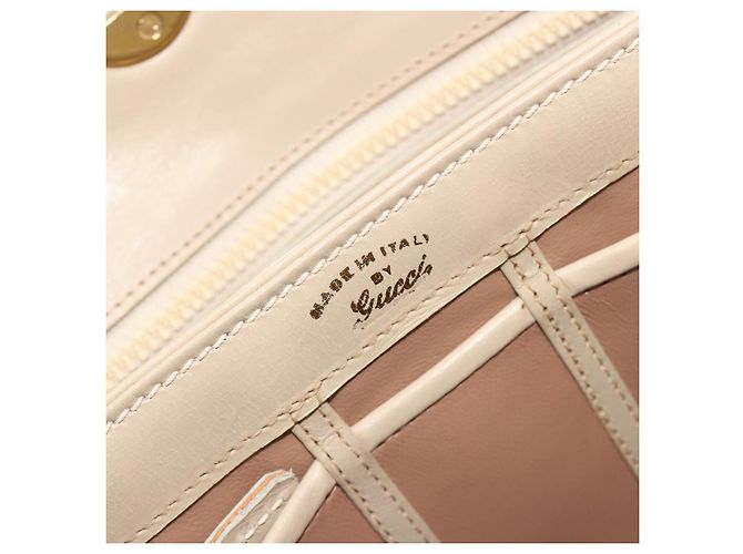 Borsa a tracolla GUCCI Old Turn Lock in pelle beige tono oro Auth am12298A - vista 10