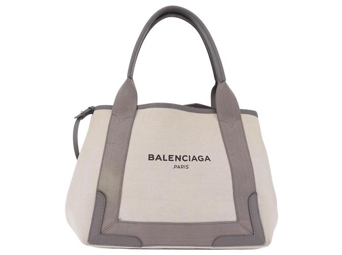 Bolsa de mão BALENCIAGA Navy Cabas XS Canvas White Silver 339933 Auth 196624 Prata Branco - vista 13