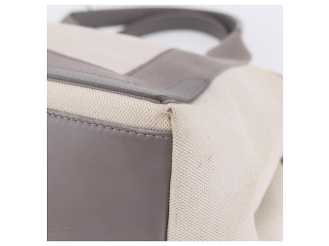 Bolsa de mão BALENCIAGA Navy Cabas XS Canvas White Silver 339933 Auth 196624 Prata Branco - vista 14