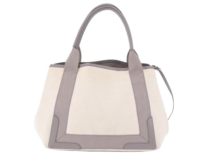 Bolsa de mão BALENCIAGA Navy Cabas XS Canvas White Silver 339933 Auth 196624 Prata Branco - vista 2