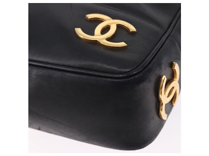 CHANEL Triple Coco Chain Schultertasche aus Leder Schwarz Gold CC Auth 198357 - Ansicht 14