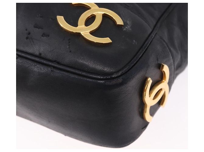 CHANEL Triple Coco Chain Schultertasche aus Leder Schwarz Gold CC Auth 198357 - Ansicht 16
