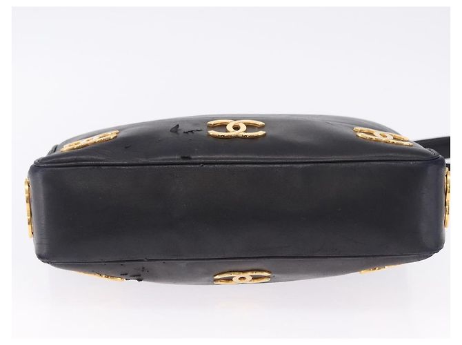 CHANEL Triple Coco Chain Schultertasche aus Leder Schwarz Gold CC Auth 198357 - Ansicht 5