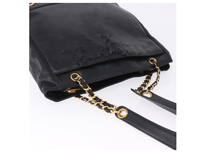 CHANEL Triple Coco Chain Schultertasche aus Leder Schwarz Gold CC Auth 198357 - Ansicht 6