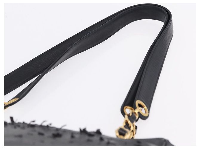 CHANEL Triple Coco Chain Schultertasche aus Leder Schwarz Gold CC Auth 198357 - Ansicht 8