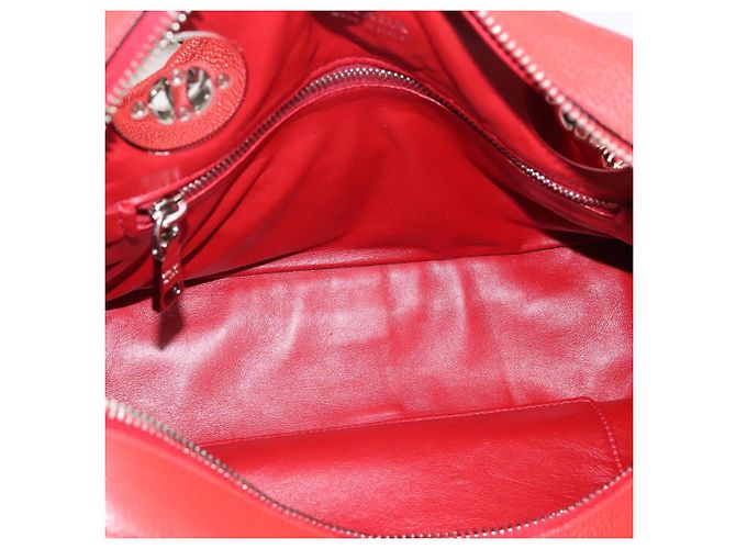 Borsa a mano con catena PRADA in pelle rossa argento Auth 198640V Rosso - vista 10