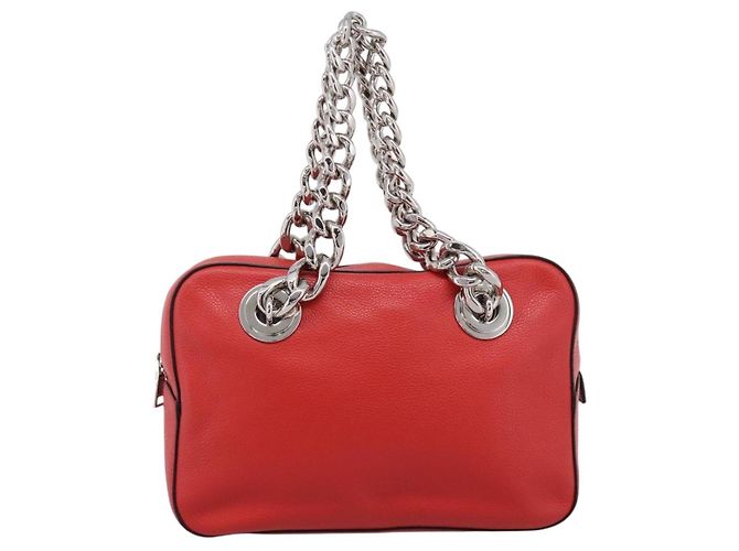 Borsa a mano con catena PRADA in pelle rossa argento Auth 198640V Rosso - vista 13