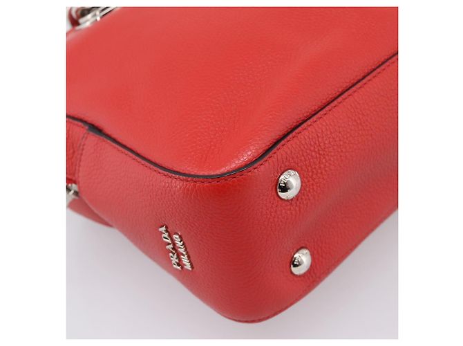 Borsa a mano con catena PRADA in pelle rossa argento Auth 198640V Rosso - vista 14