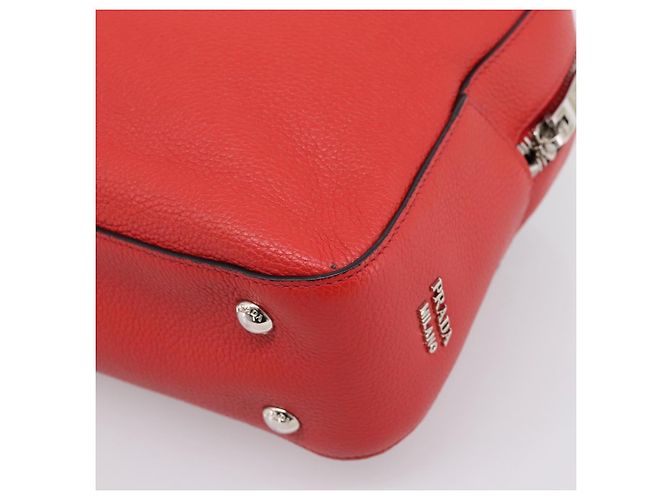 Borsa a mano con catena PRADA in pelle rossa argento Auth 198640V Rosso - vista 15