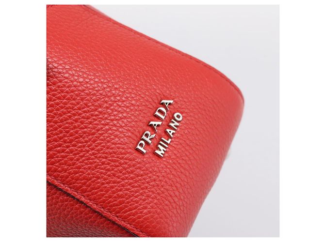 Borsa a mano con catena PRADA in pelle rossa argento Auth 198640V Rosso - vista 17