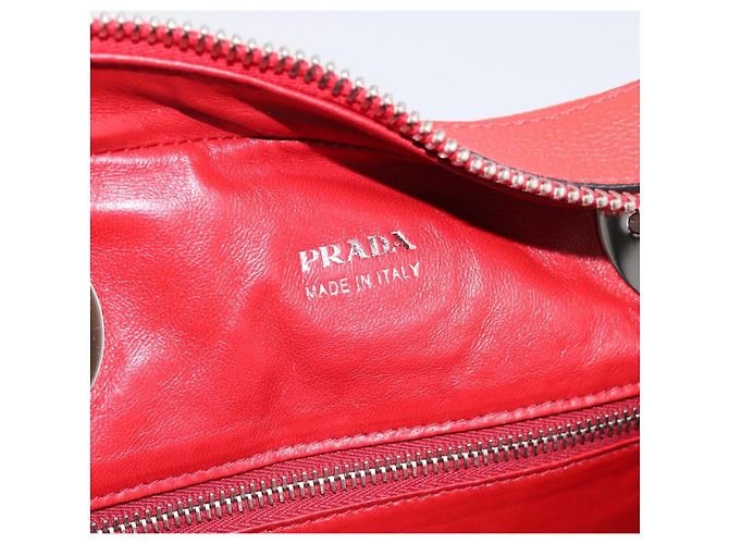 Borsa a mano con catena PRADA in pelle rossa argento Auth 198640V Rosso - vista 19