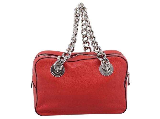 Borsa a mano con catena PRADA in pelle rossa argento Auth 198640V Rosso - vista 2