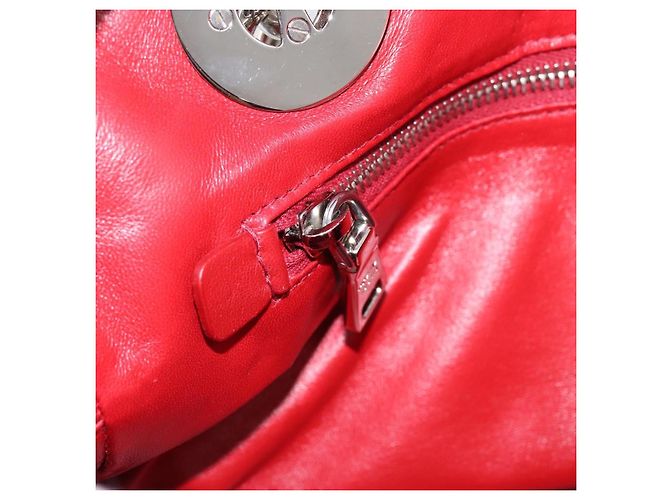 Borsa a mano con catena PRADA in pelle rossa argento Auth 198640V Rosso - vista 22
