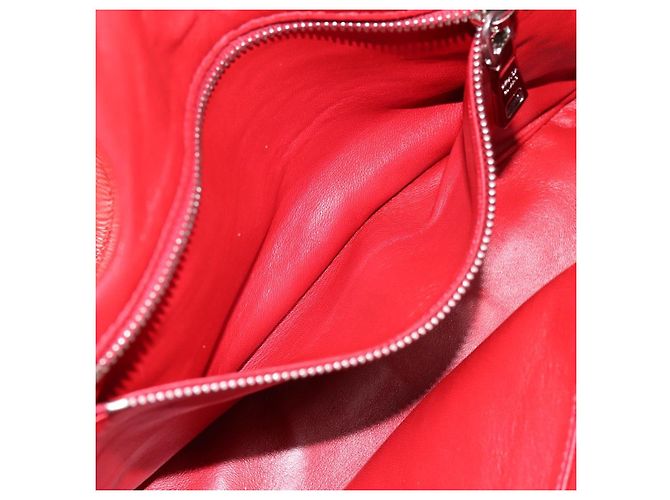 Borsa a mano con catena PRADA in pelle rossa argento Auth 198640V Rosso - vista 23