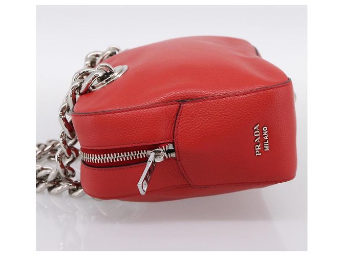 Borsa a mano con catena PRADA in pelle rossa argento Auth 198640V Rosso - vista 3