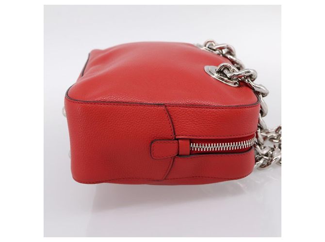 Borsa a mano con catena PRADA in pelle rossa argento Auth 198640V Rosso - vista 4