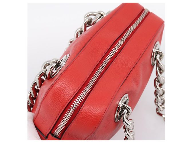 Borsa a mano con catena PRADA in pelle rossa argento Auth 198640V Rosso - vista 6