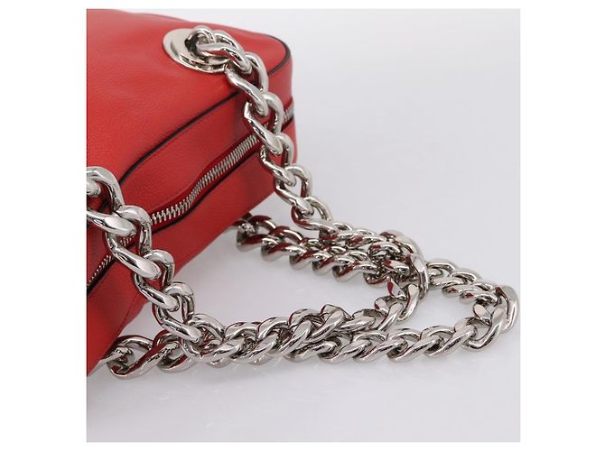 Borsa a mano con catena PRADA in pelle rossa argento Auth 198640V Rosso - vista 7