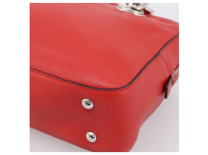 Borsa a mano con catena PRADA in pelle rossa argento Auth 198640V Rosso - vista 9