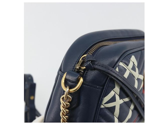 Borsa a tracolla GUCCI GG Marmont in pelle Navy Gold 447632 Auth ka5749A - vista 10