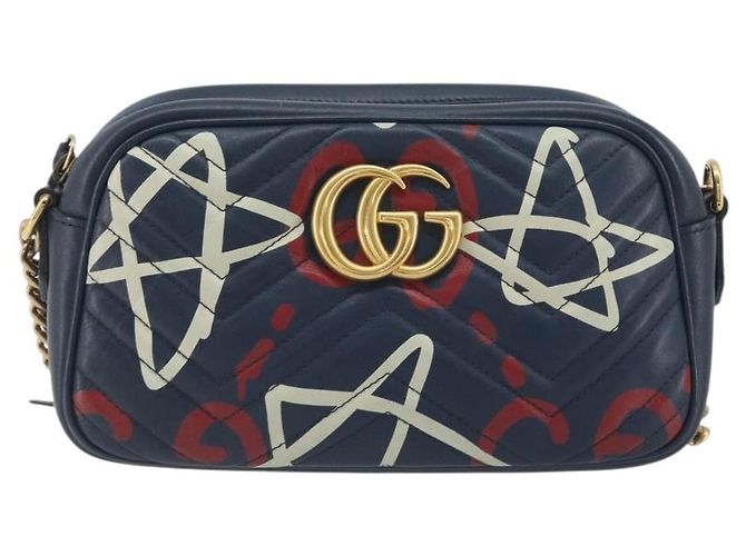 Borsa a tracolla GUCCI GG Marmont in pelle Navy Gold 447632 Auth ka5749A - vista 13