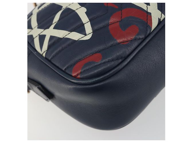 Borsa a tracolla GUCCI GG Marmont in pelle Navy Gold 447632 Auth ka5749A - vista 14