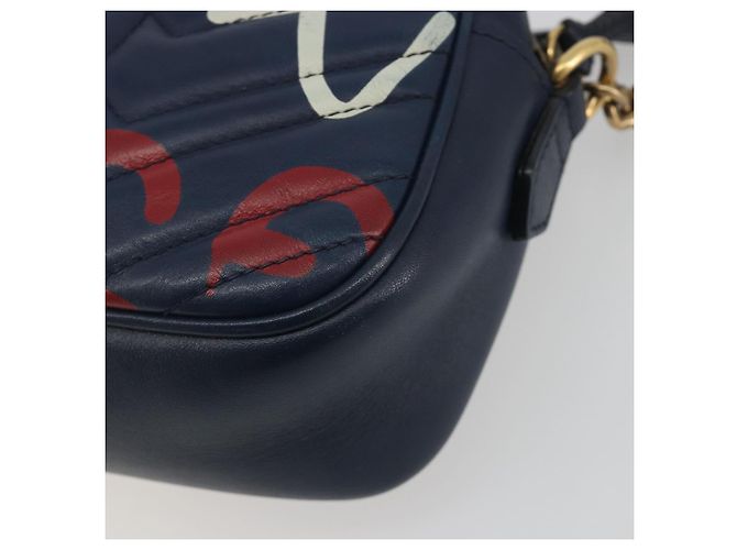 Borsa a tracolla GUCCI GG Marmont in pelle Navy Gold 447632 Auth ka5749A - vista 15