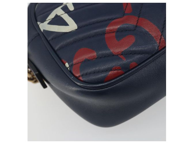 Borsa a tracolla GUCCI GG Marmont in pelle Navy Gold 447632 Auth ka5749A - vista 16