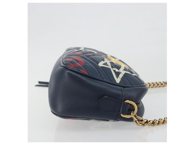 Borsa a tracolla GUCCI GG Marmont in pelle Navy Gold 447632 Auth ka5749A - vista 3