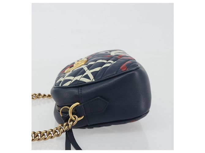 Borsa a tracolla GUCCI GG Marmont in pelle Navy Gold 447632 Auth ka5749A - vista 4