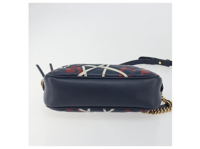 Borsa a tracolla GUCCI GG Marmont in pelle Navy Gold 447632 Auth ka5749A - vista 5