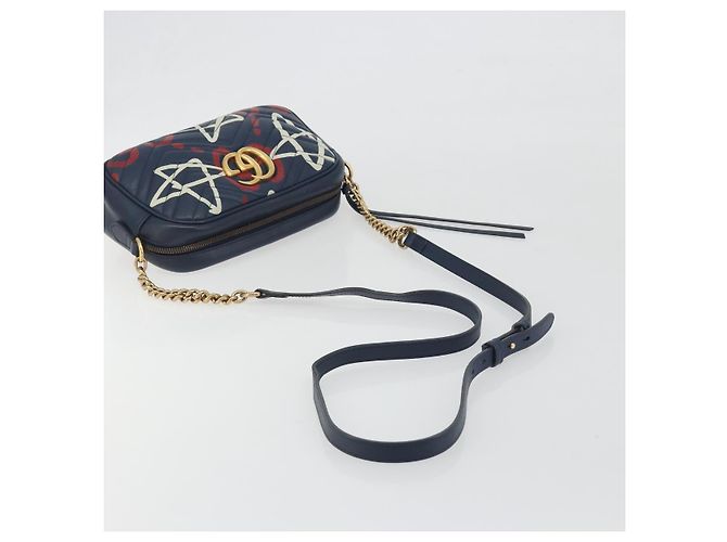 Borsa a tracolla GUCCI GG Marmont in pelle Navy Gold 447632 Auth ka5749A - vista 7