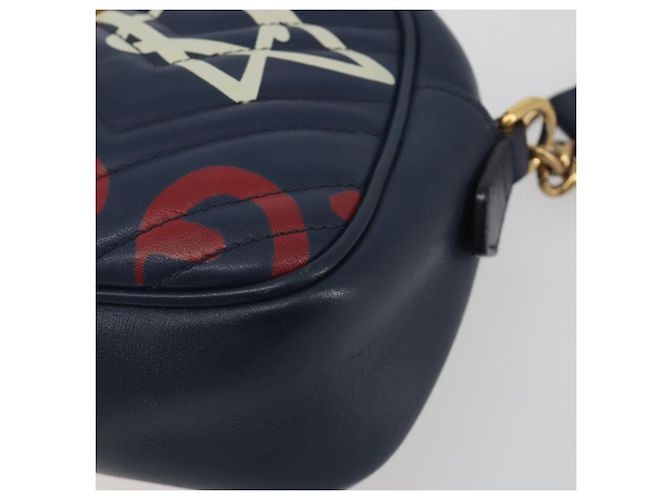 Borsa a tracolla GUCCI GG Marmont in pelle Navy Gold 447632 Auth ka5749A - vista 9