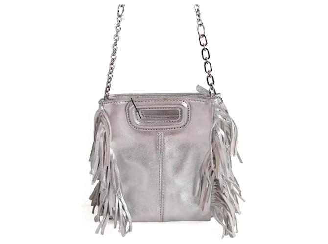 Borsa a tracolla Maje in pelle argento - vista 3